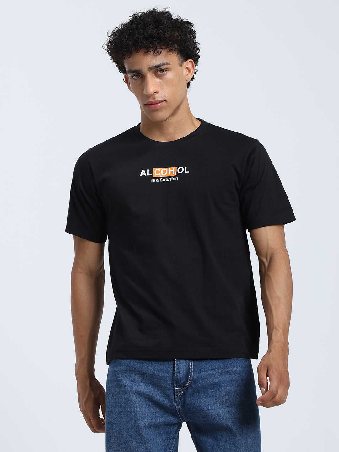 Black Regular Fit Round Neck Cotton T-Shirt for Men & Women