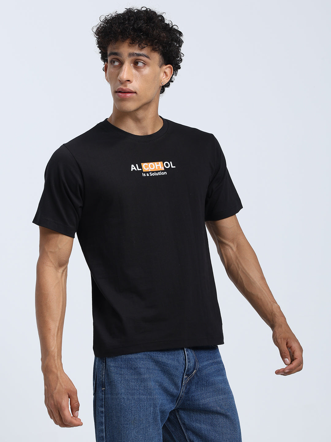 Black Regular Fit Round Neck Cotton T-Shirt for Men & Women