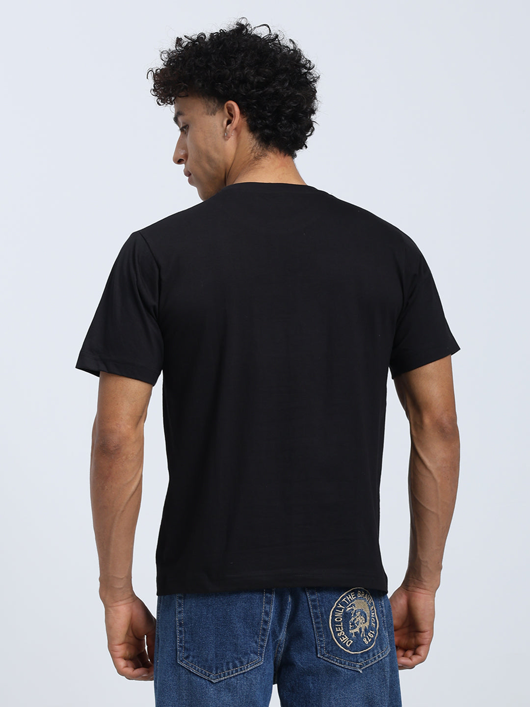 Black Regular Fit Round Neck Cotton T-Shirt for Men & Women