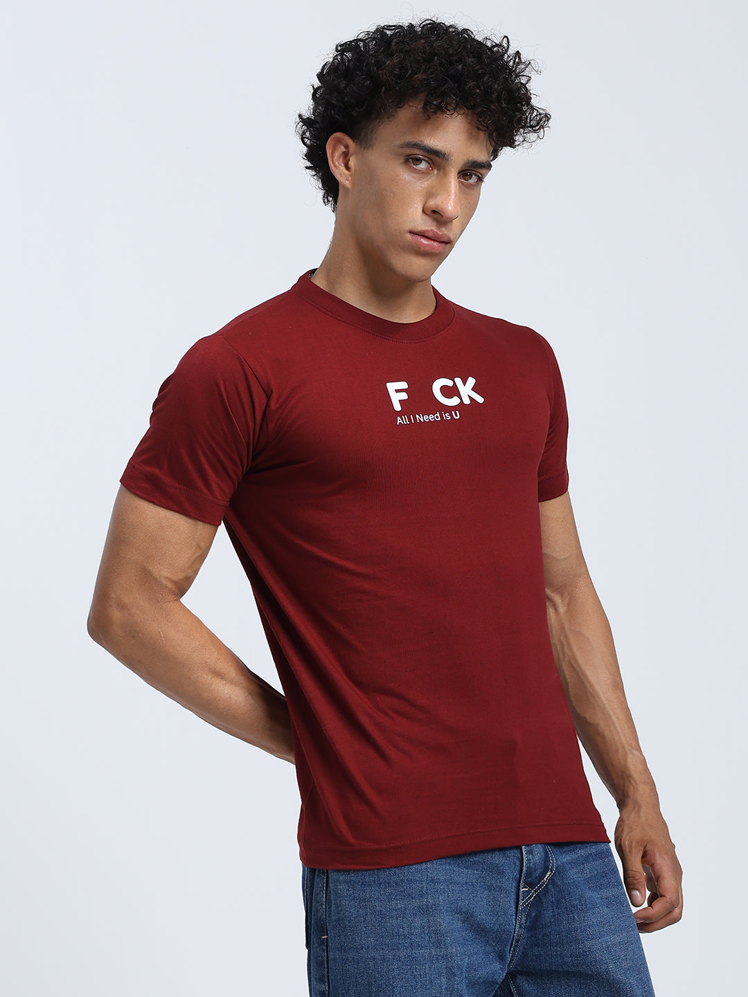 Maroon Regular Fit Round Neck Cotton T-Shirt for Men & Women