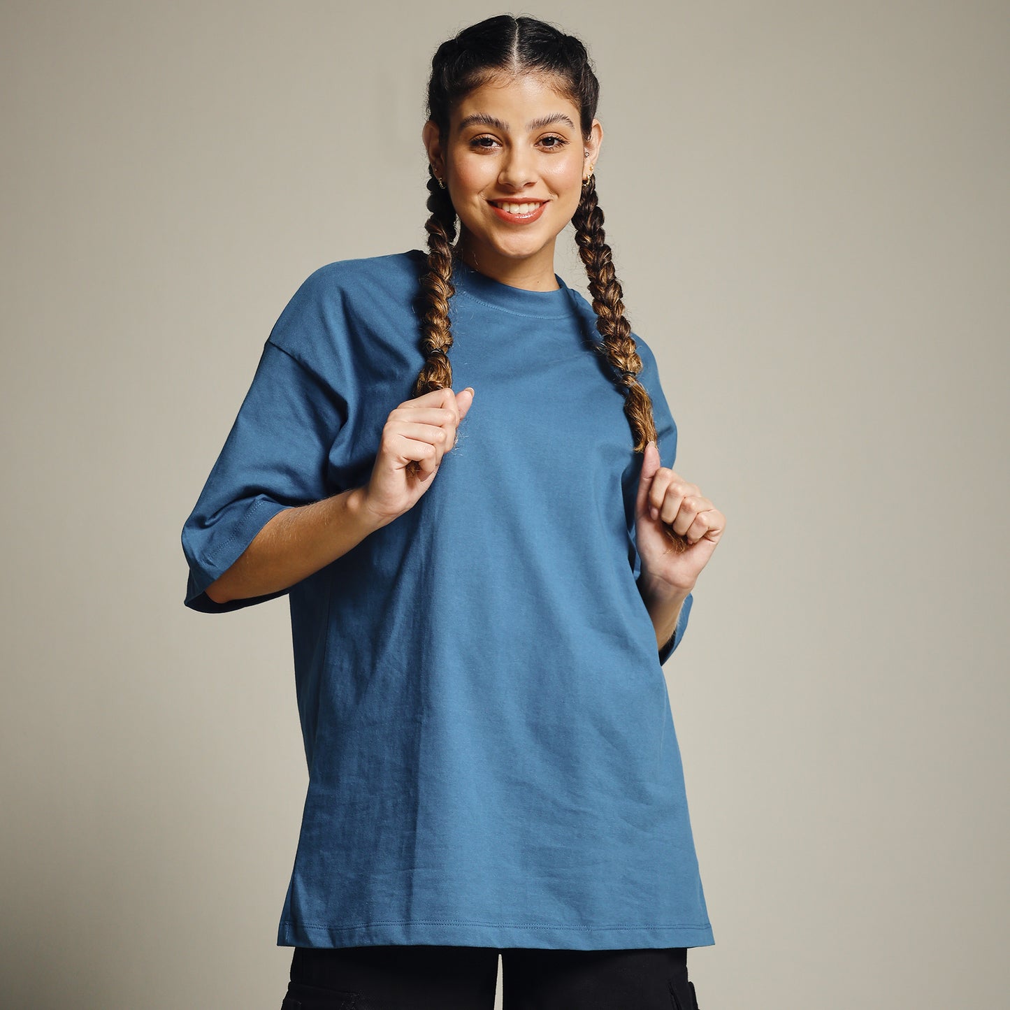 Teal Green Oversized Cotton T-Shirt for Women – Round Neck | Relaxed Fit