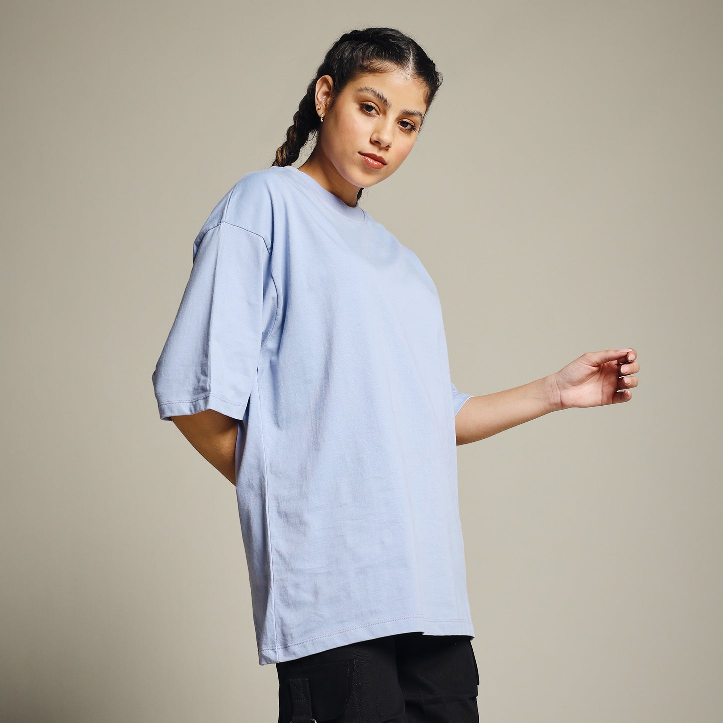 Grey Oversized Cotton T-Shirt for Women – Round Neck | Minimal & Comfy