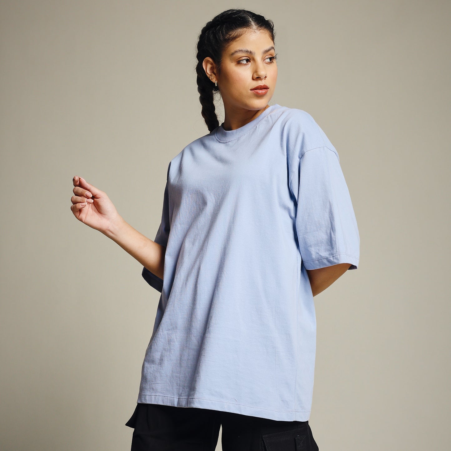 Grey Oversized Cotton T-Shirt for Women – Round Neck | Minimal & Comfy