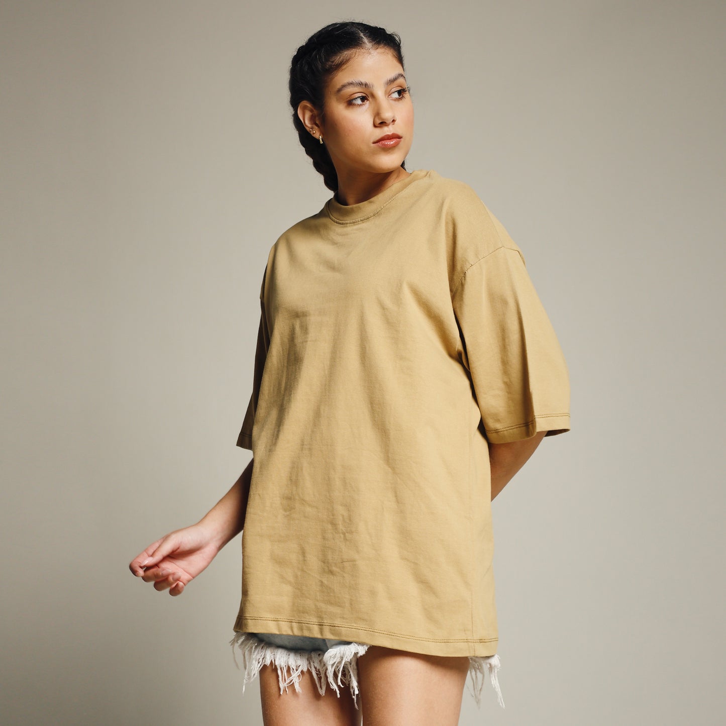 Mustard Oversized Cotton T-Shirt for Women – Round Neck | Streetwear Style