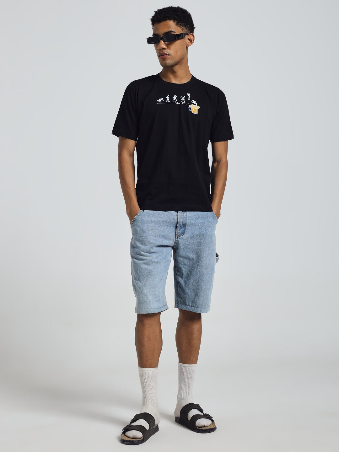 Black Regular Fit Round Neck Cotton T-Shirt – Beer Print