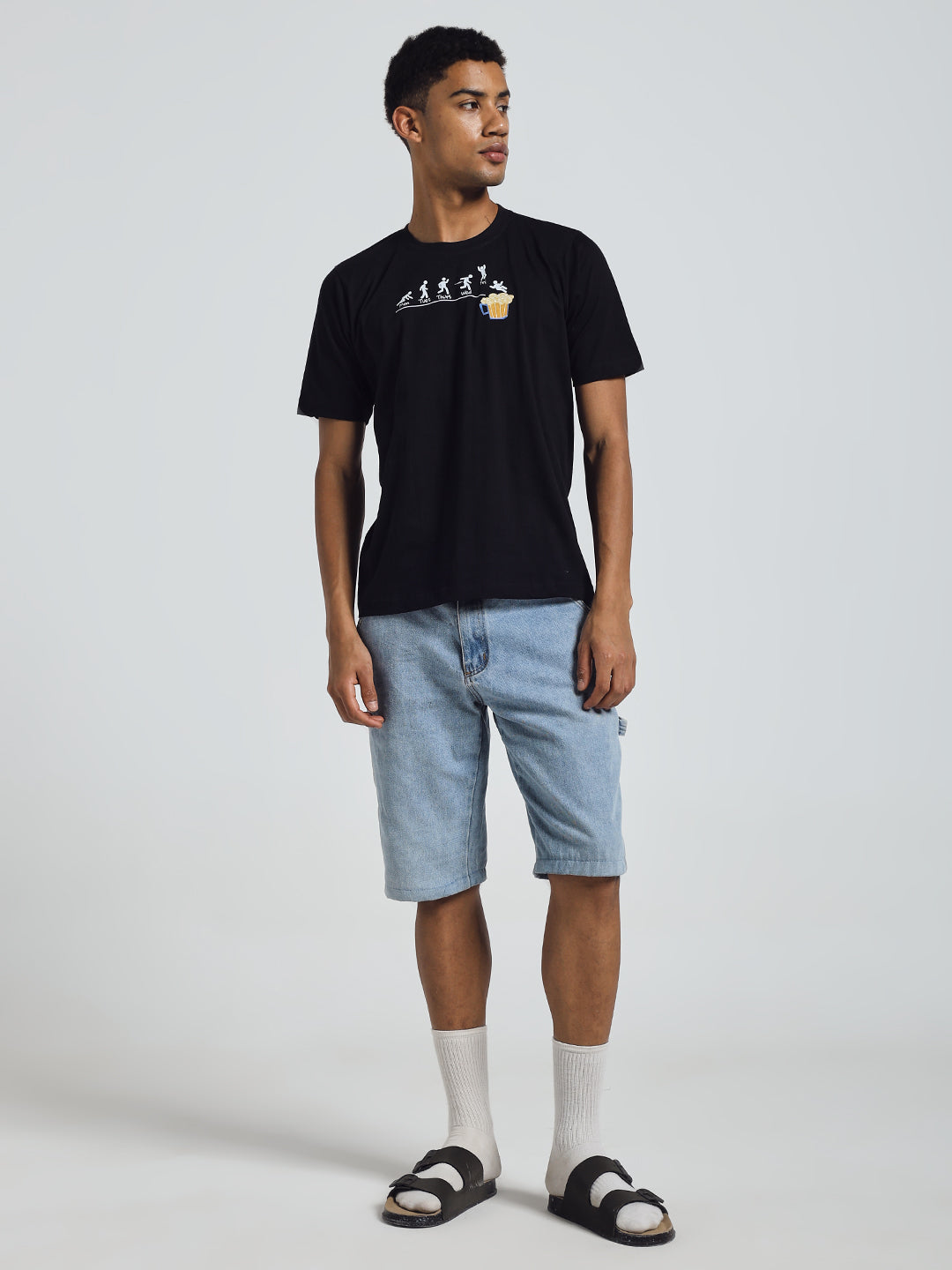 Black Regular Fit Round Neck Cotton T-Shirt – Beer Print