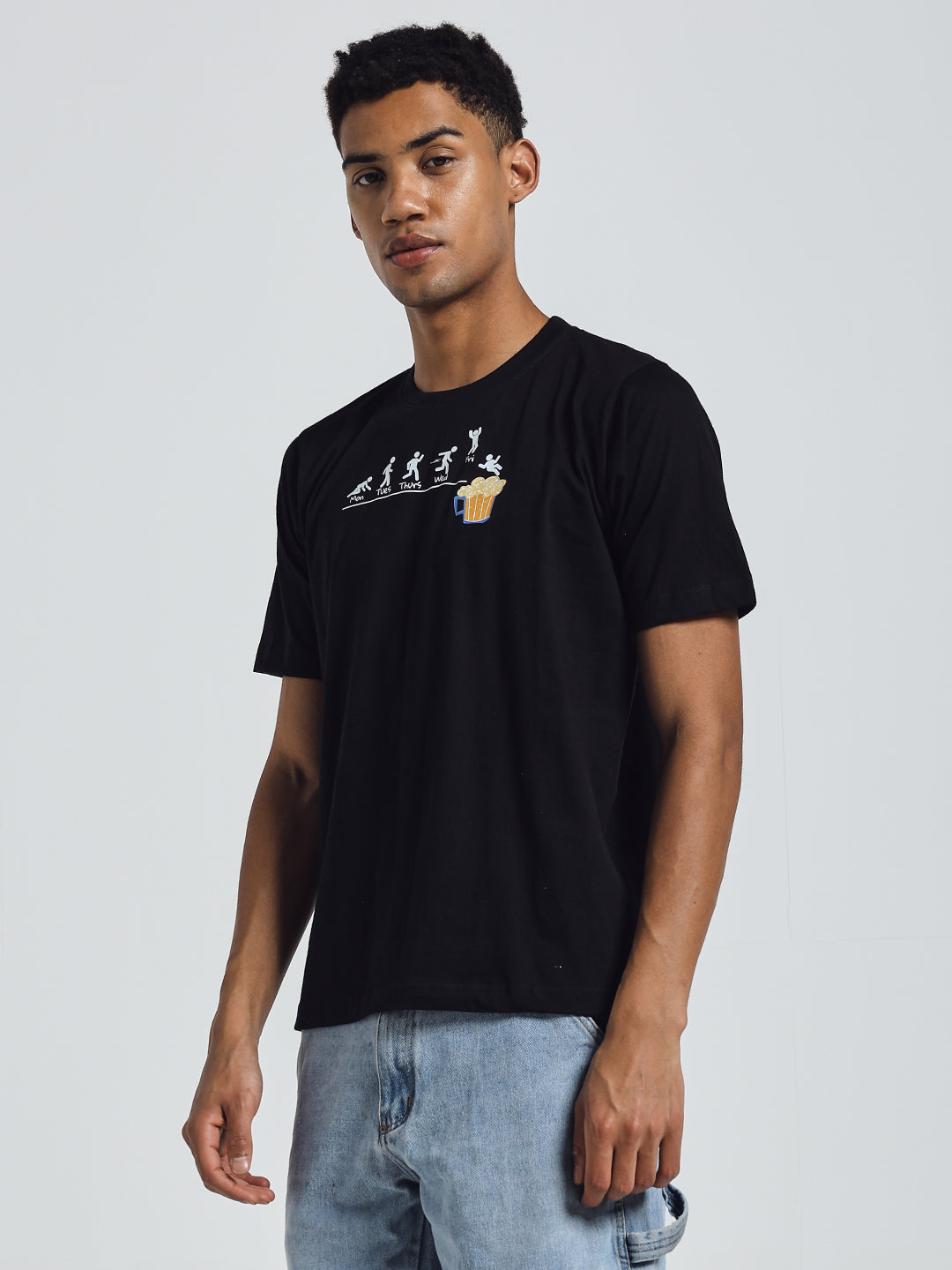 Black Regular Fit Round Neck Cotton T-Shirt – Beer Print