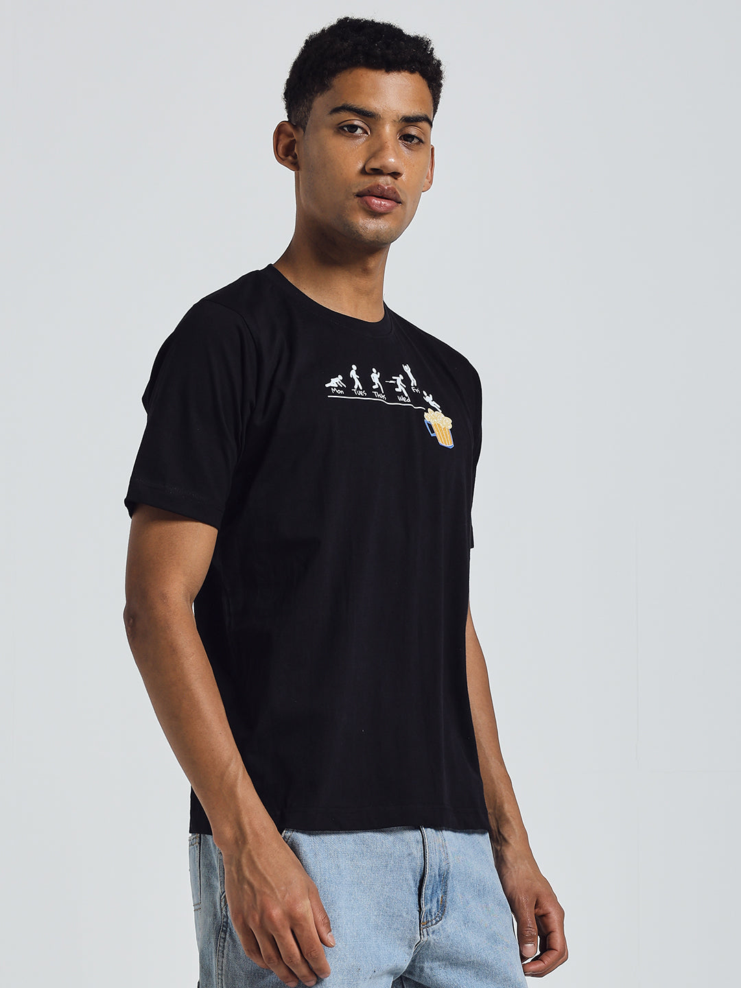 Black Regular Fit Round Neck Cotton T-Shirt – Beer Print