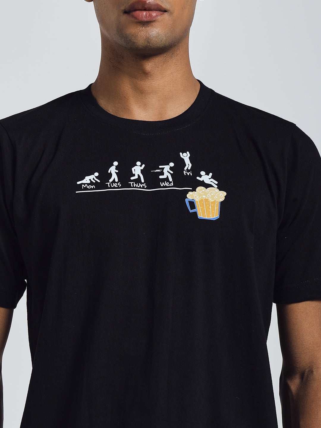 Black Regular Fit Round Neck Cotton T-Shirt – Beer Print