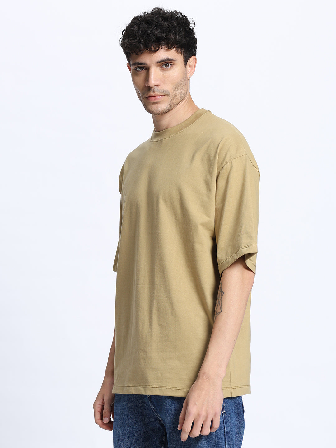 Mustard Oversized Round Neck Cotton T-Shirt for Men & Women