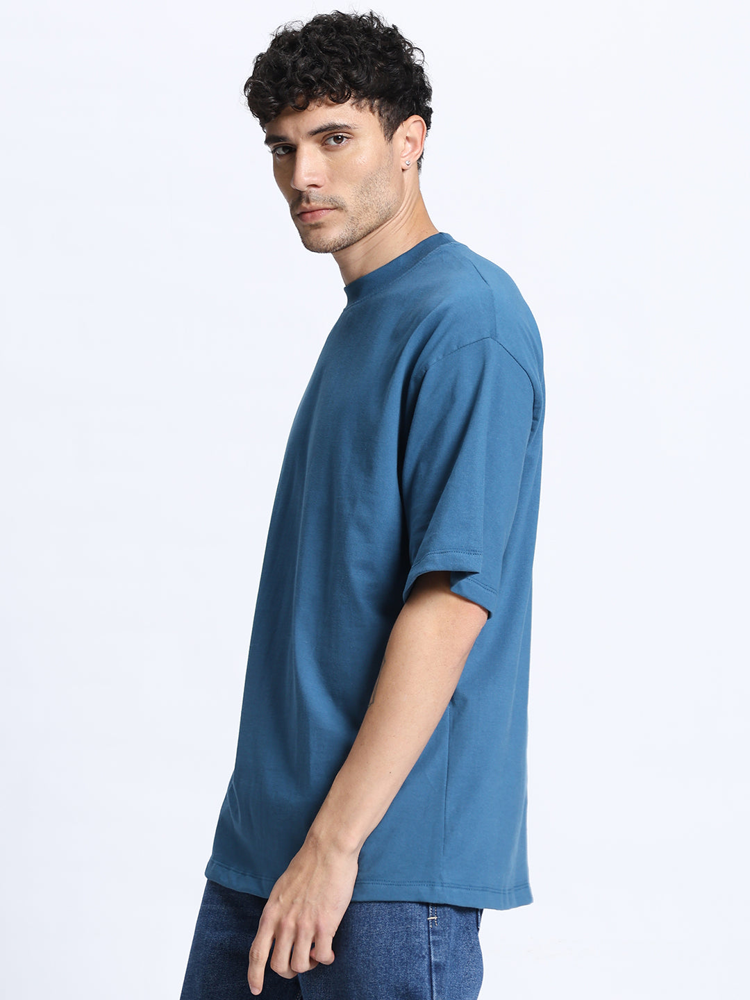 Teal Green Oversized Round Neck Cotton T-Shirt for Men & Women