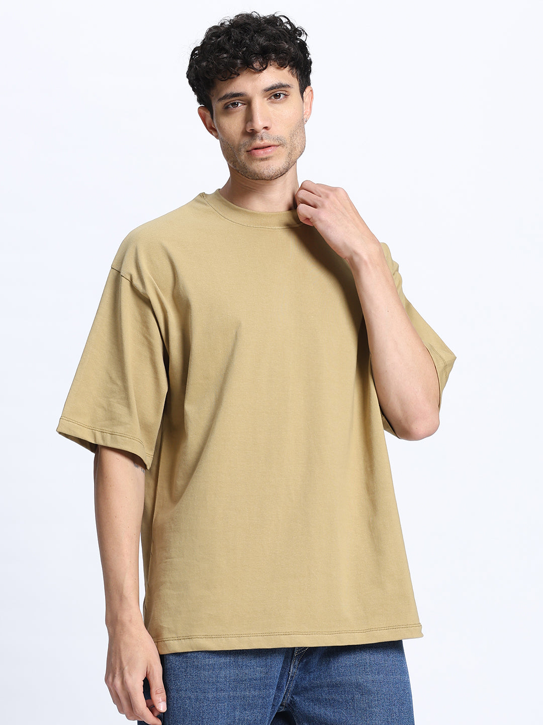 Mustard Oversized Round Neck Cotton T-Shirt for Men & Women