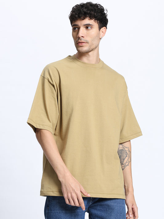 Mustard Oversized Round Neck Cotton T-Shirt for Men & Women