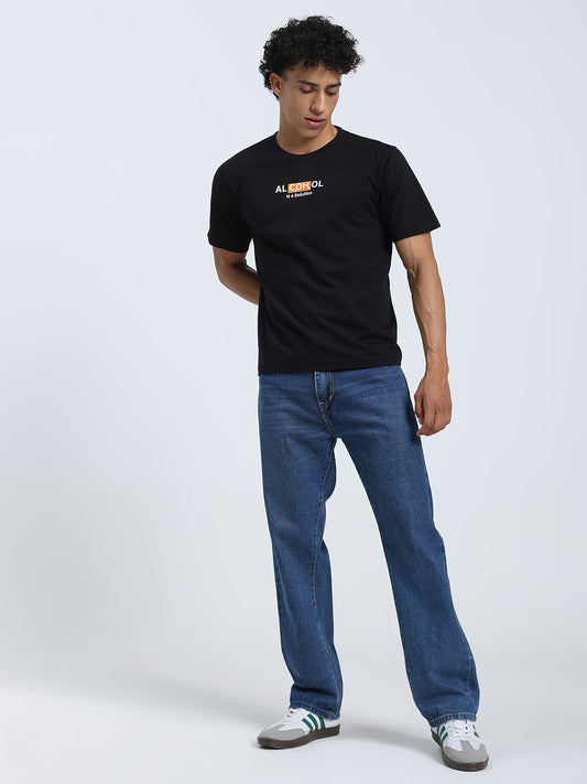 Black Regular Fit Round Neck Cotton T-Shirt for Men & Women