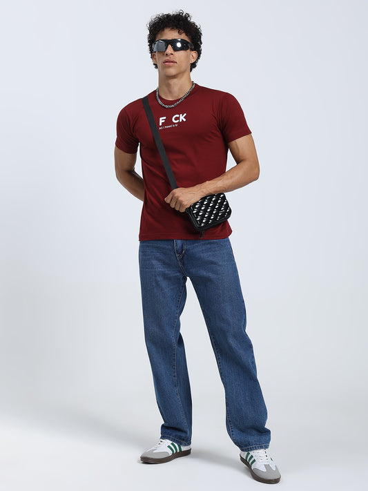 Maroon Regular Fit Round Neck Cotton T-Shirt for Men & Women