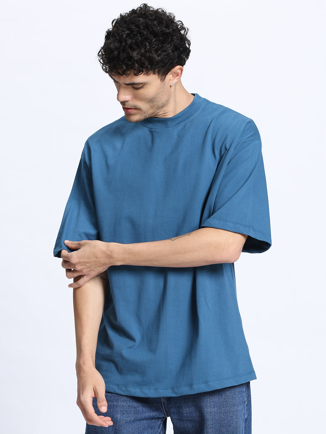 Teal Green Oversized Round Neck Cotton T-Shirt for Men & Women