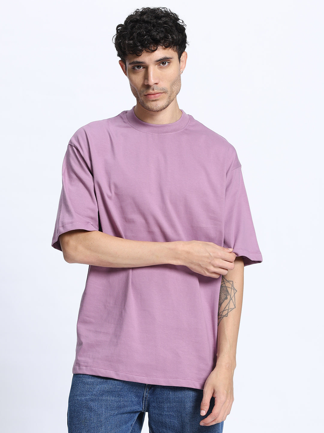Pastel Violet Oversized Round Neck Cotton T-Shirt for Men & Women