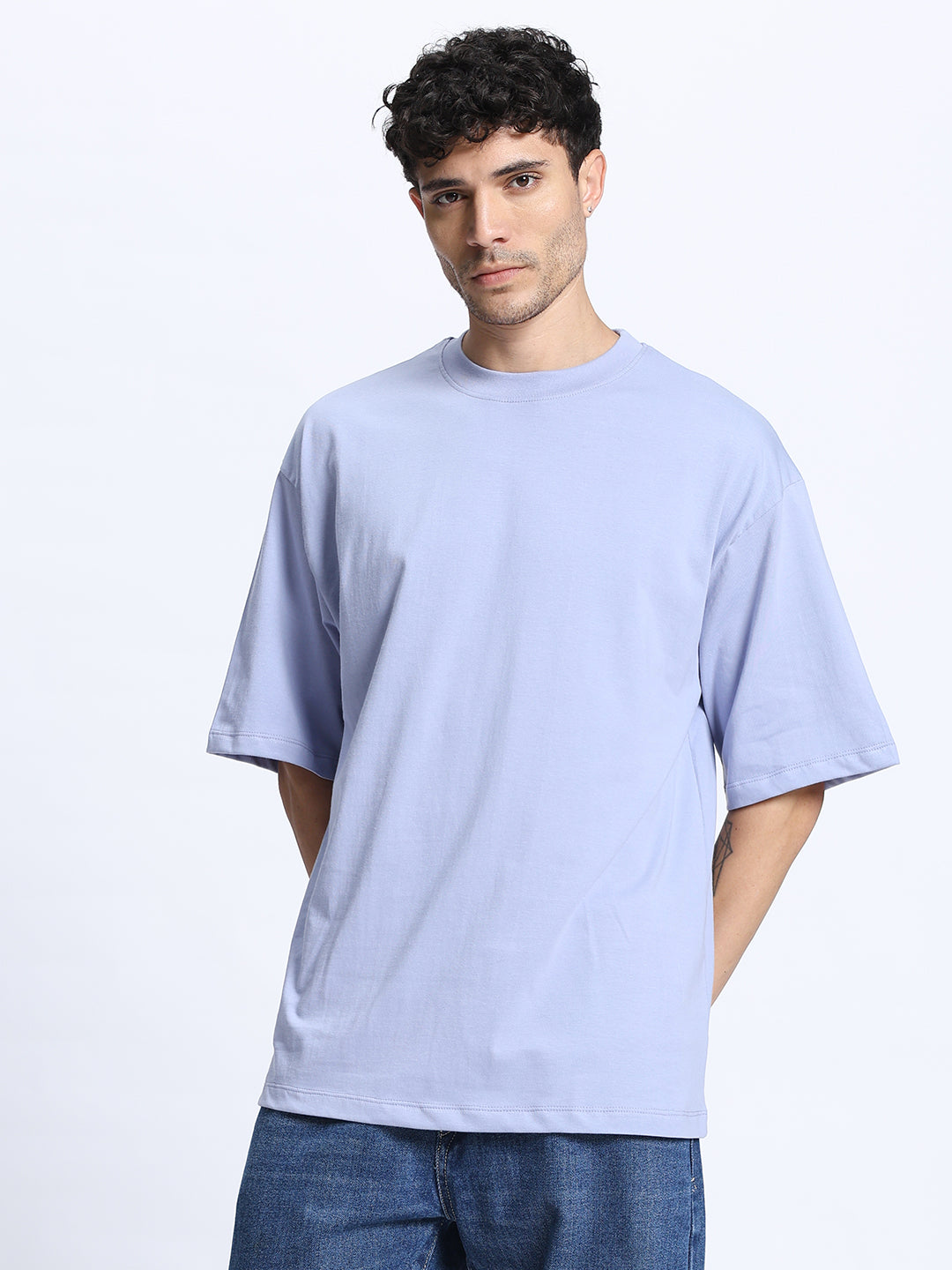 Grey Oversized Round Neck Cotton T-Shirt for Men & Women