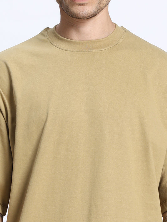 Mustard Oversized Round Neck Cotton T-Shirt for Men & Women