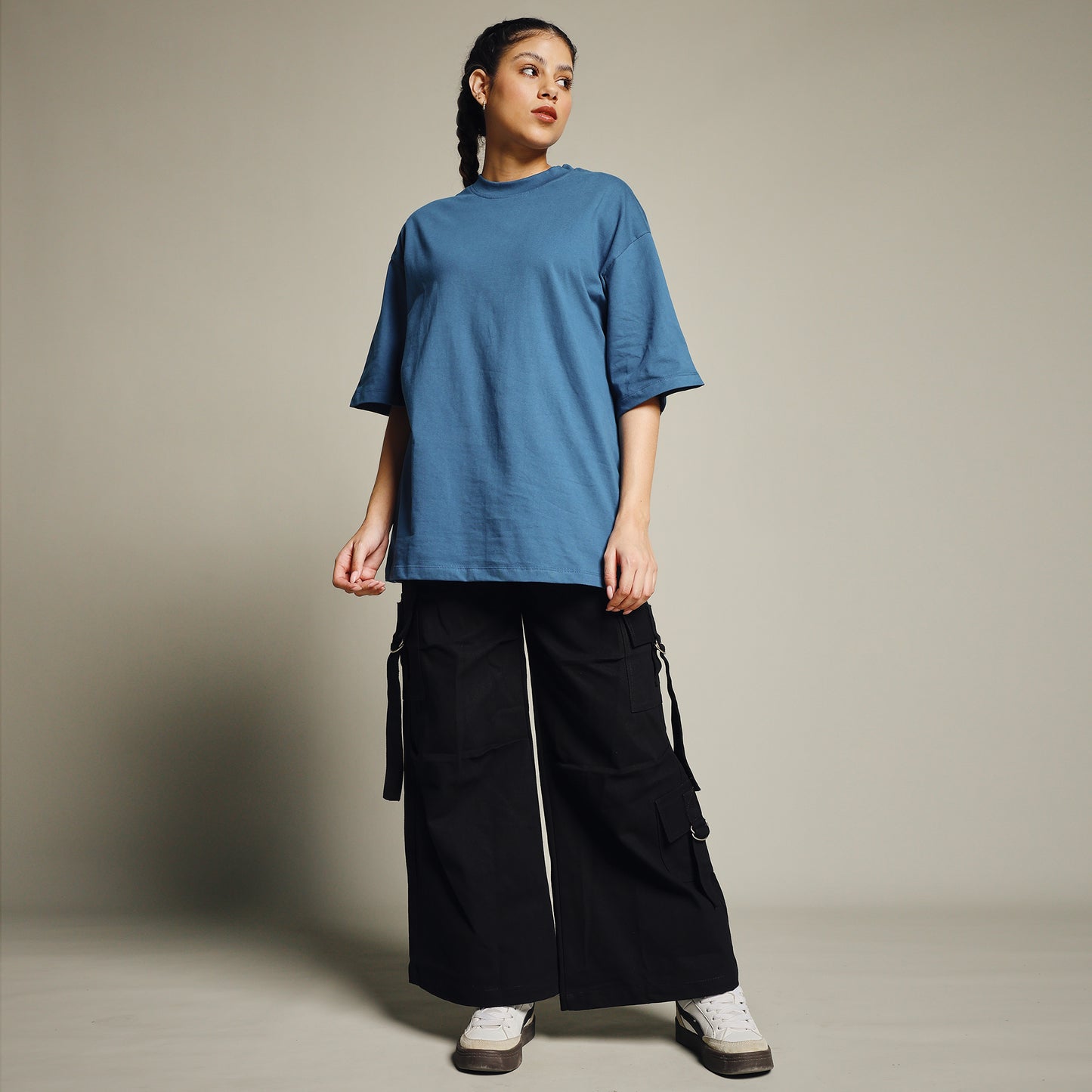 Teal Green Oversized Cotton T-Shirt for Women – Round Neck | Relaxed Fit