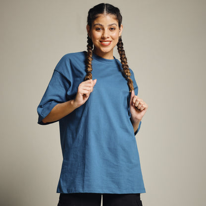 Teal Green Oversized Cotton T-Shirt for Women – Round Neck | Relaxed Fit