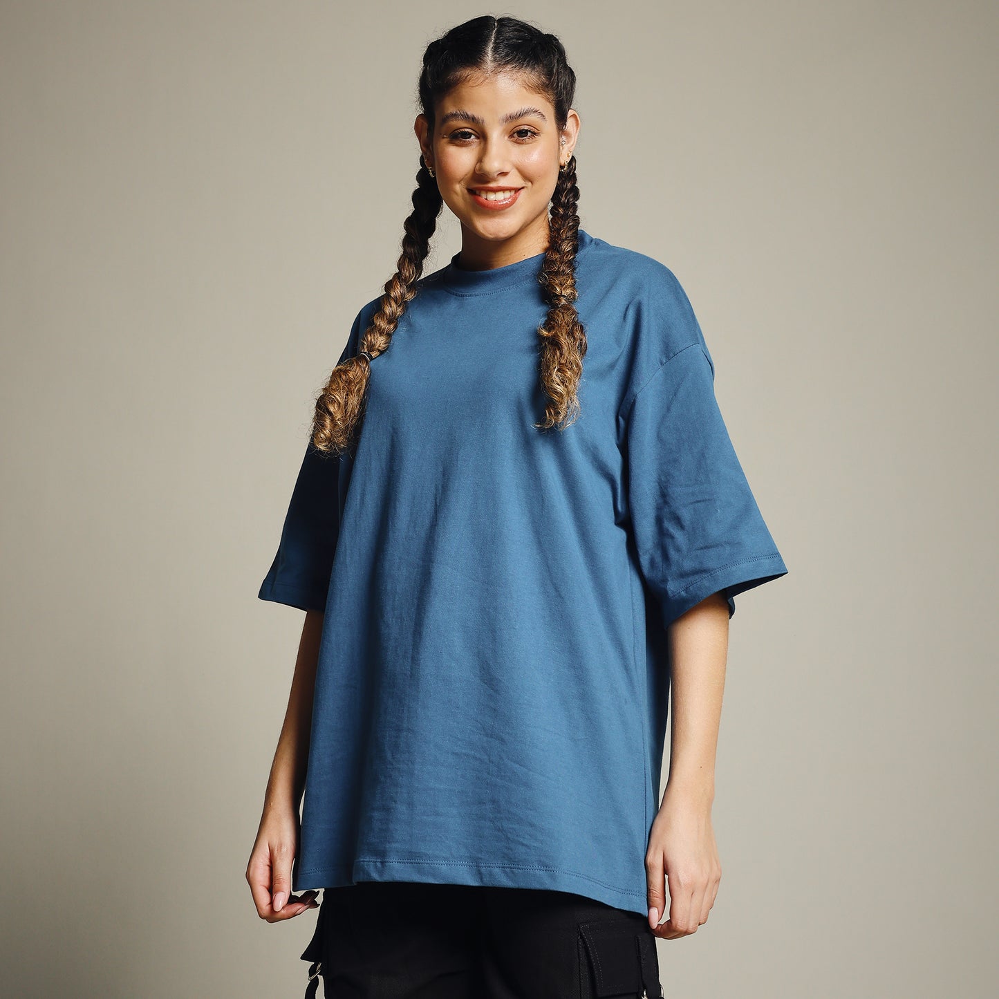 Teal Green Oversized Cotton T-Shirt for Women – Round Neck | Relaxed Fit