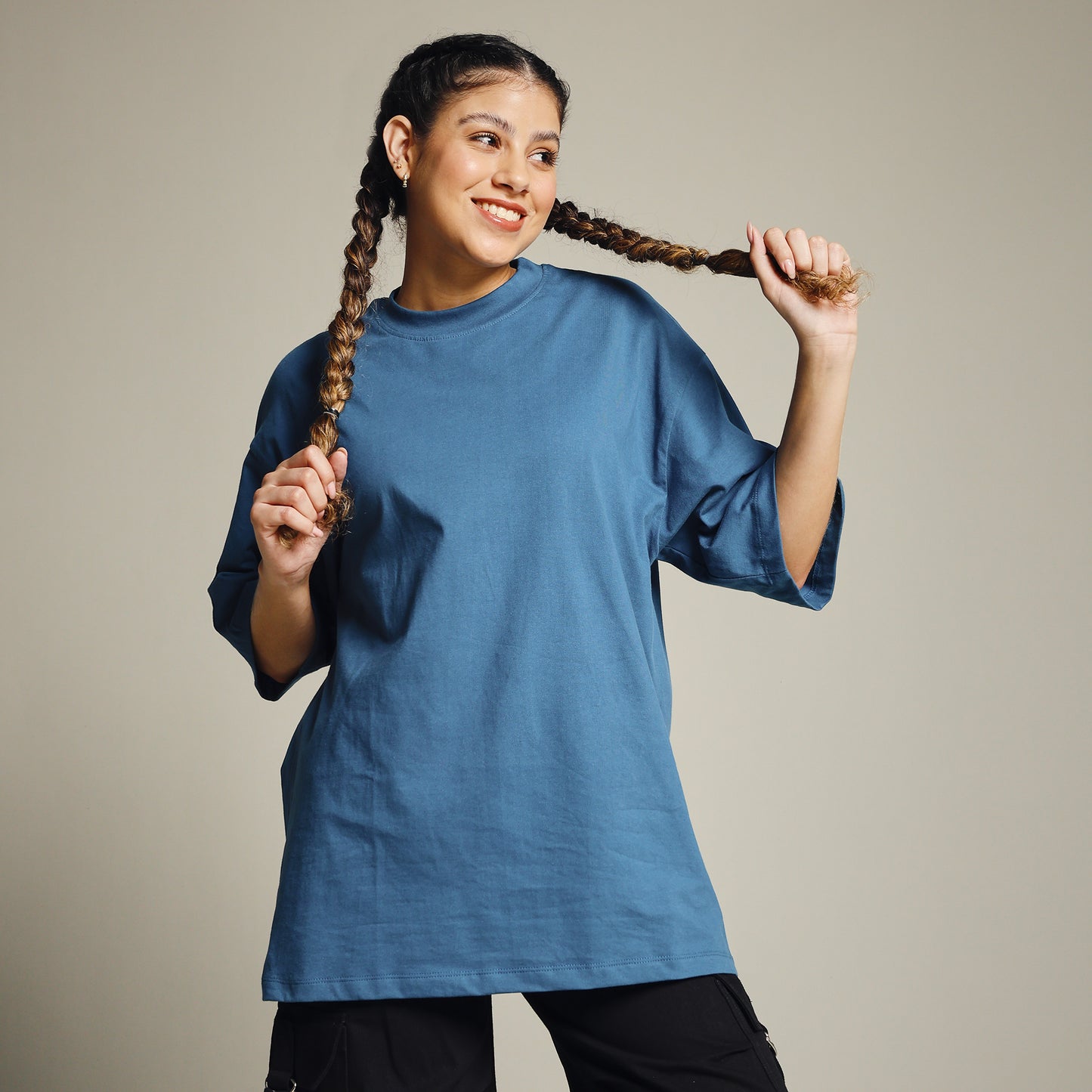 Teal Green Oversized Cotton T-Shirt for Women – Round Neck | Relaxed Fit