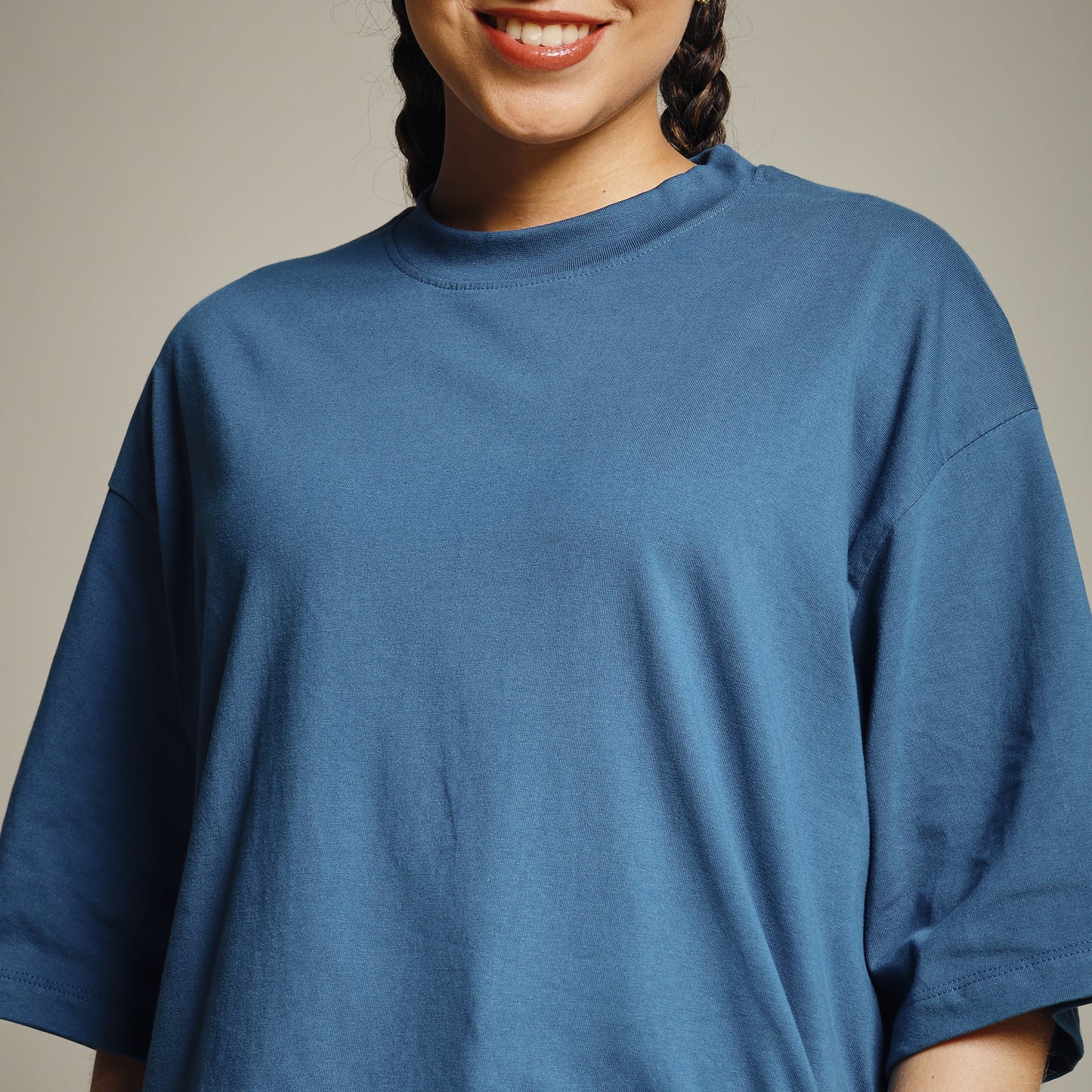Teal Green Oversized Cotton T-Shirt for Women – Round Neck | Relaxed Fit