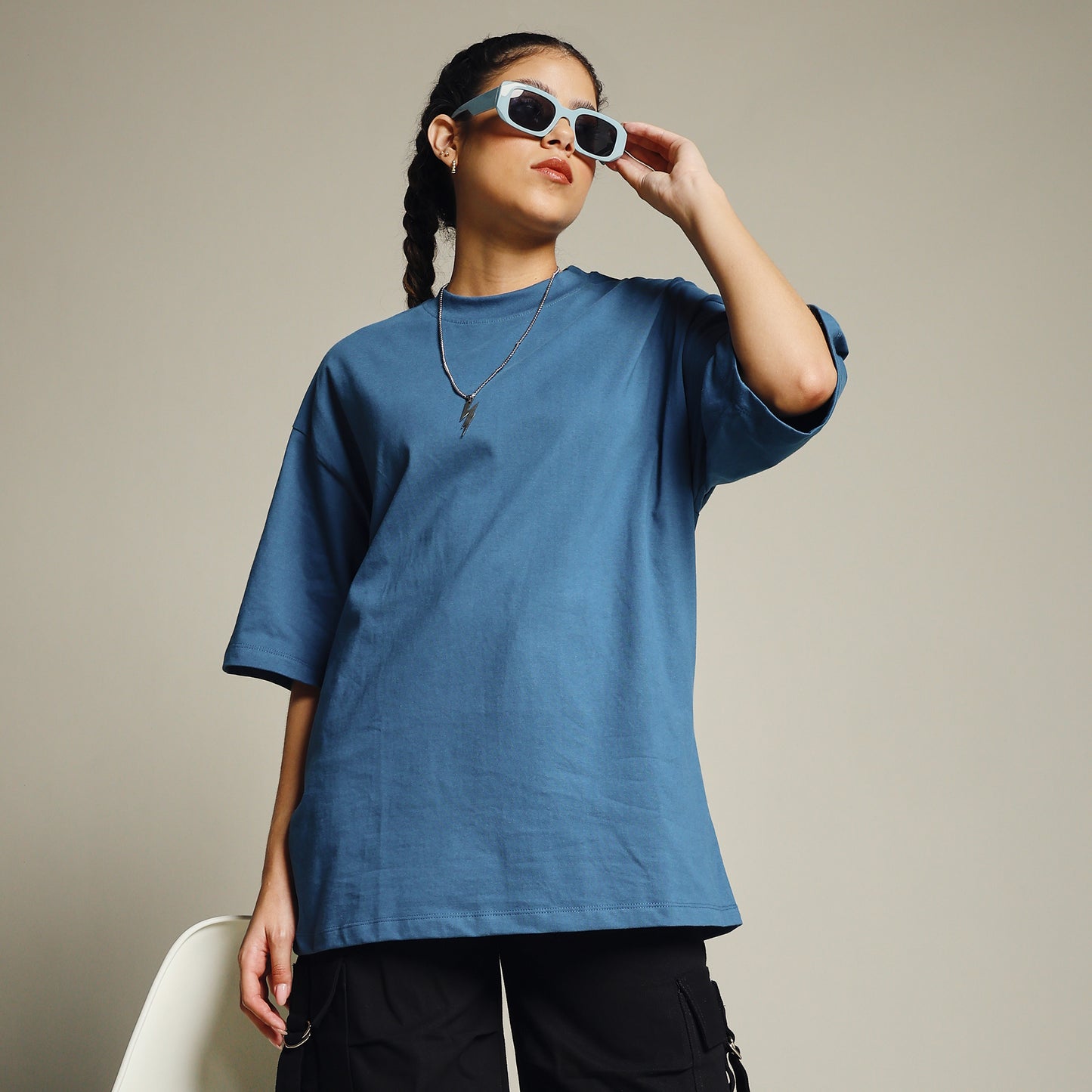 Teal Green Oversized Cotton T-Shirt for Women – Round Neck | Relaxed Fit