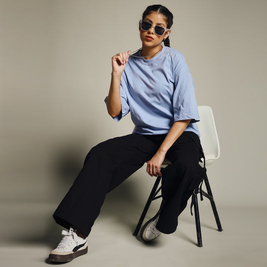 Grey Oversized Cotton T-Shirt for Women – Round Neck | Minimal & Comfy