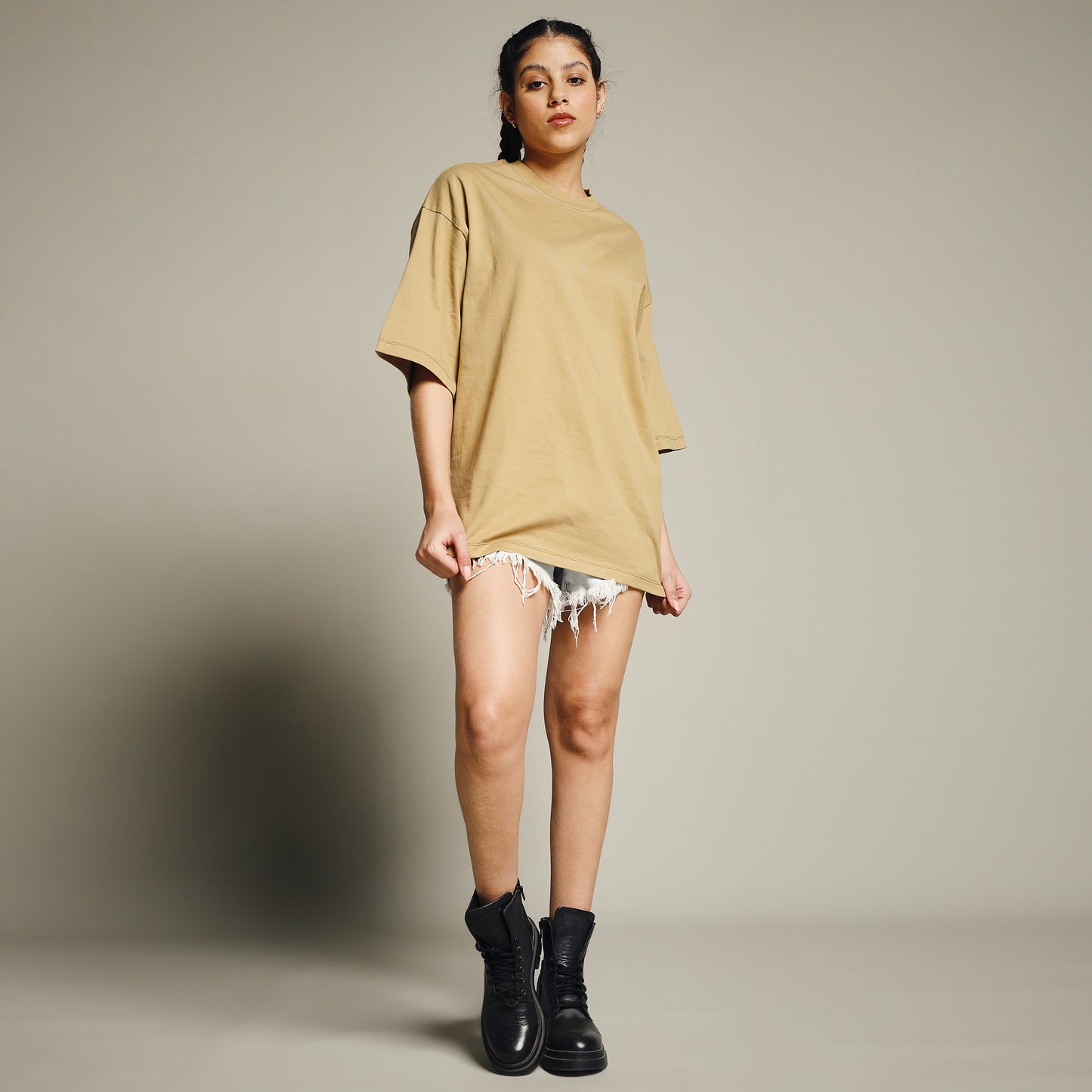 Mustard Oversized Cotton T-Shirt for Women – Round Neck | Streetwear Style