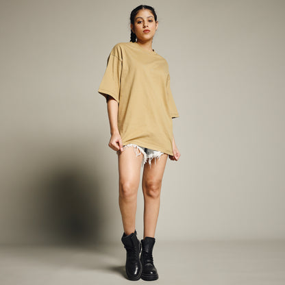 Mustard Oversized Cotton T-Shirt for Women – Round Neck | Streetwear Style