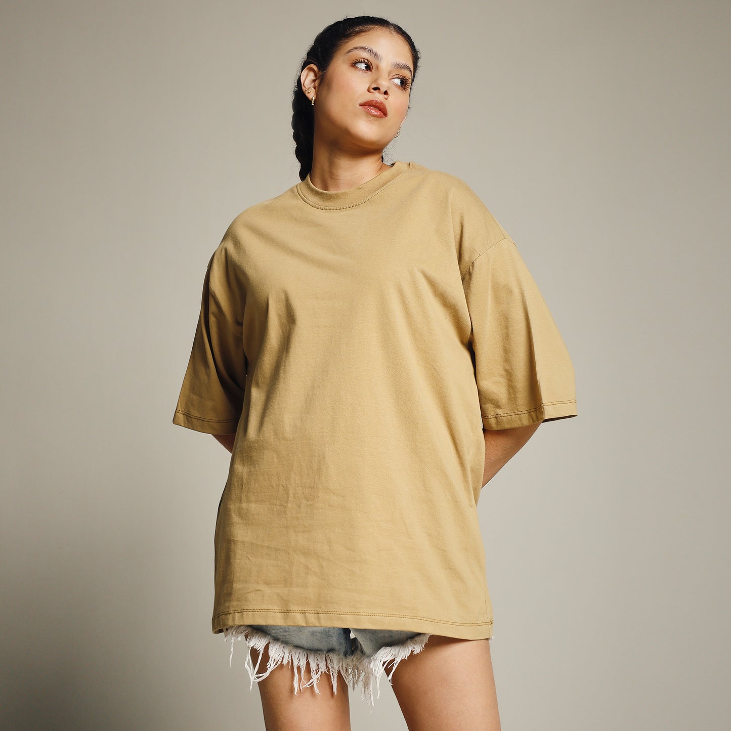 Mustard Oversized Cotton T-Shirt for Women – Round Neck | Streetwear Style