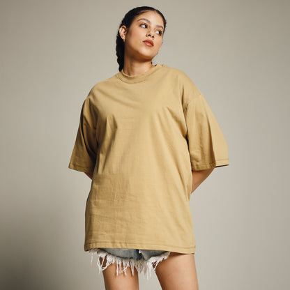 Mustard Oversized Cotton T-Shirt for Women – Round Neck | Streetwear Style
