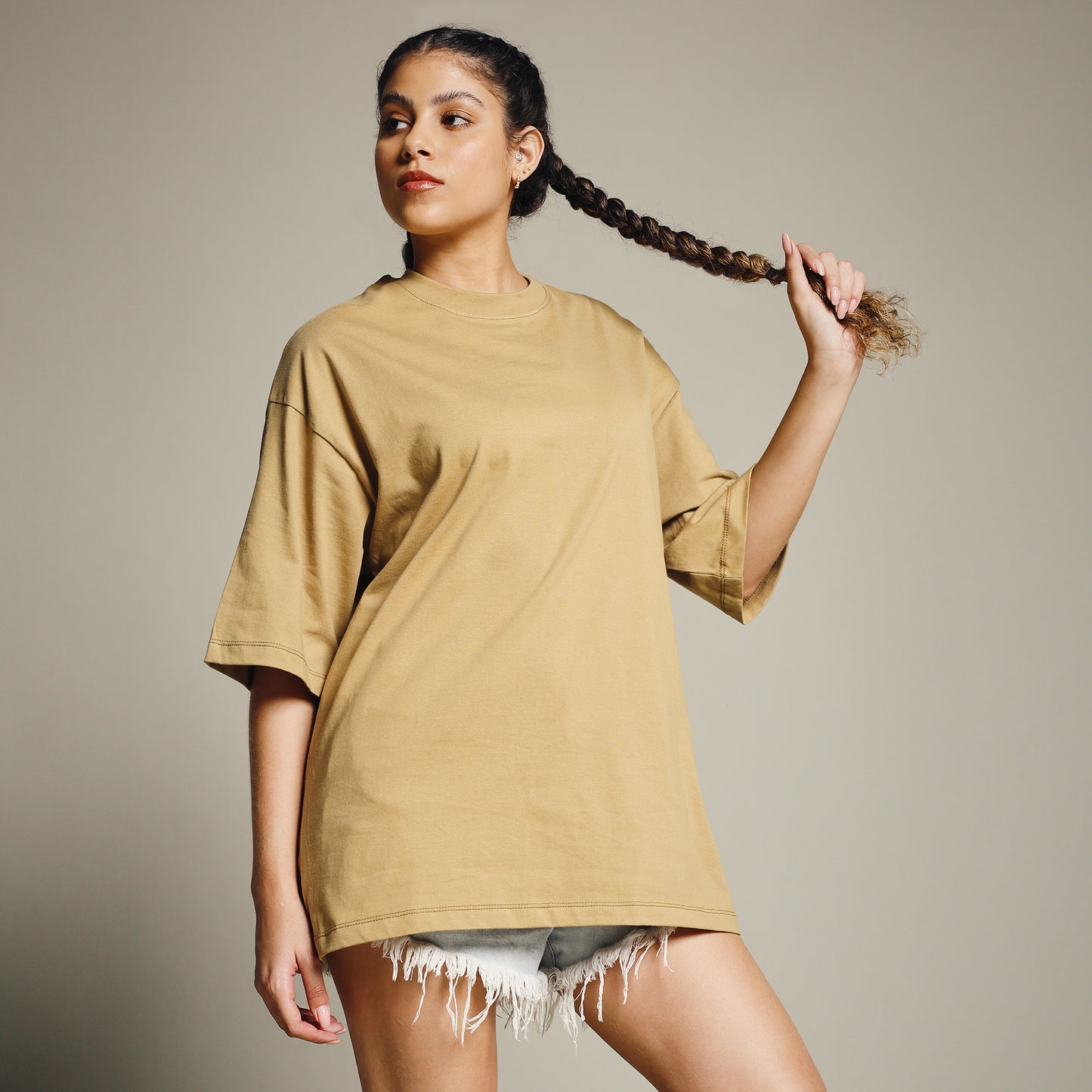 Mustard Oversized Cotton T-Shirt for Women – Round Neck | Streetwear Style
