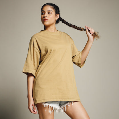 Mustard Oversized Cotton T-Shirt for Women – Round Neck | Streetwear Style
