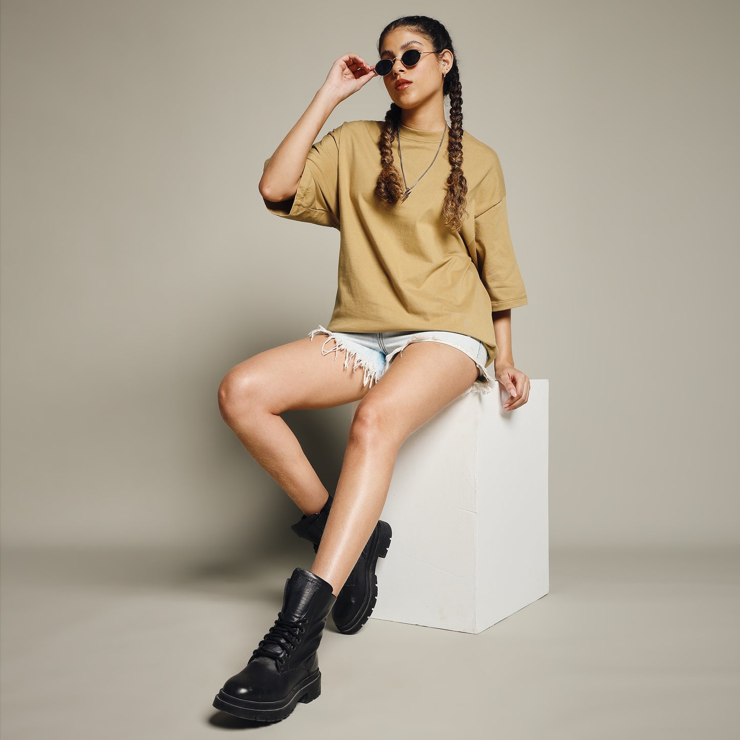 Mustard Oversized Cotton T-Shirt for Women – Round Neck | Streetwear Style