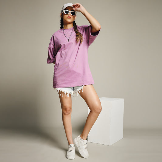 Pastel Violet Oversized Cotton T-Shirt for Women – Round Neck | Soft & Trendy