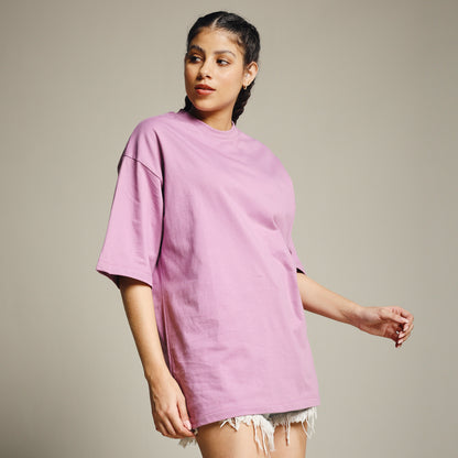 Pastel Violet Oversized Cotton T-Shirt for Women – Round Neck | Soft & Trendy