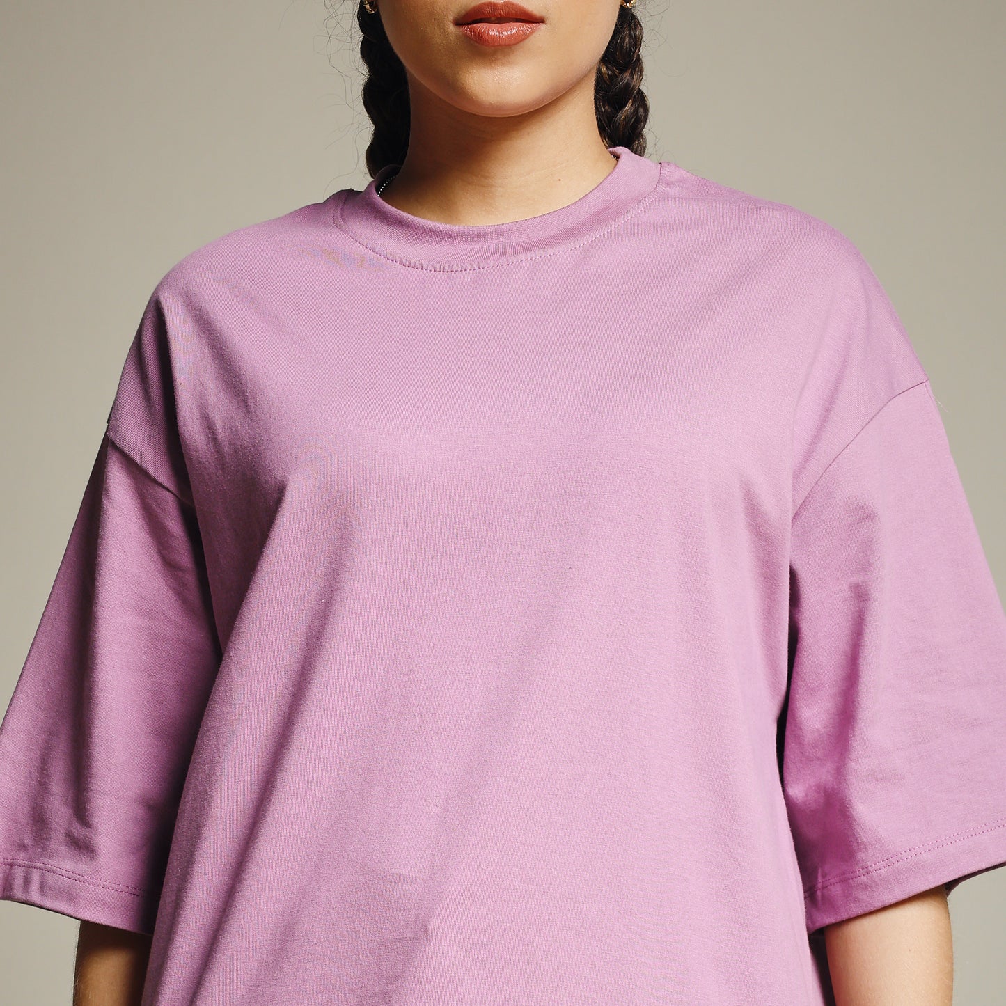 Pastel Violet Oversized Cotton T-Shirt for Women – Round Neck | Soft & Trendy