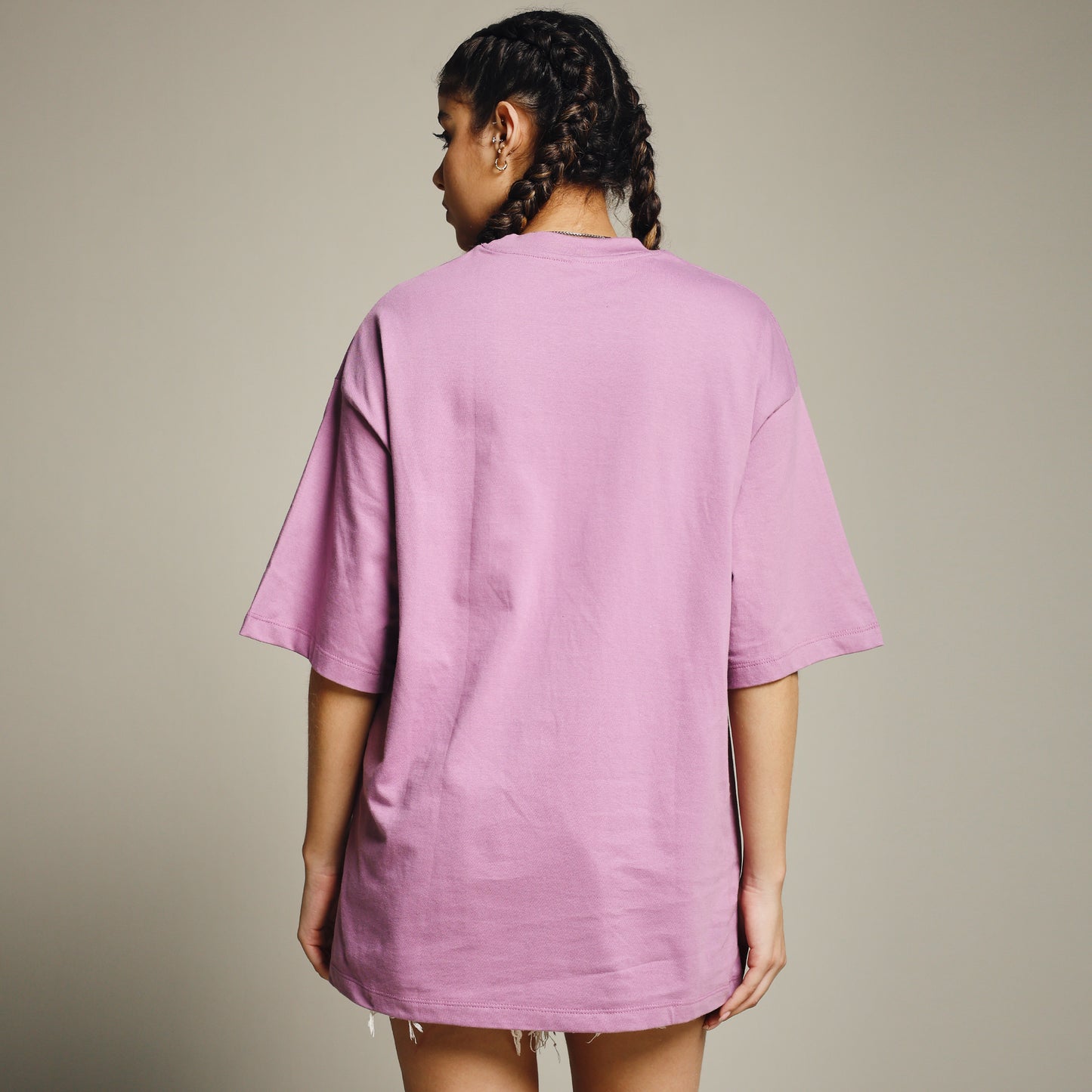 Pastel Violet Oversized Cotton T-Shirt for Women – Round Neck | Soft & Trendy