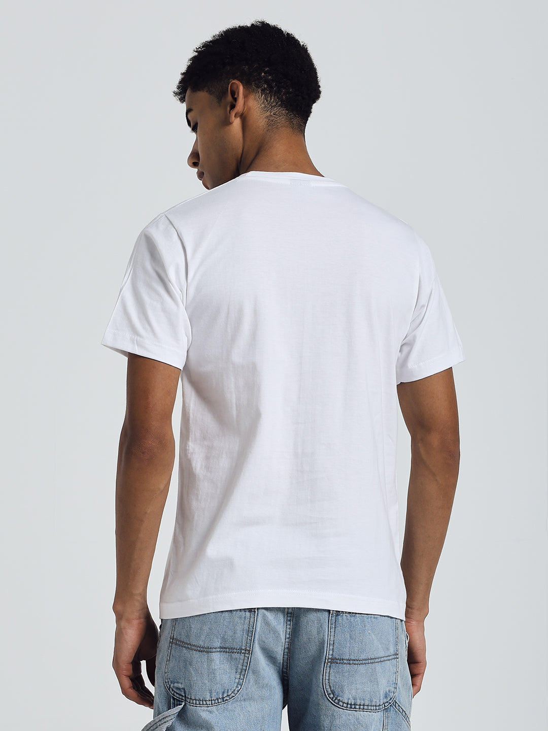 White Regular Fit Round Neck Cotton T-Shirt – "Real Eyes, Realize, Real Lies