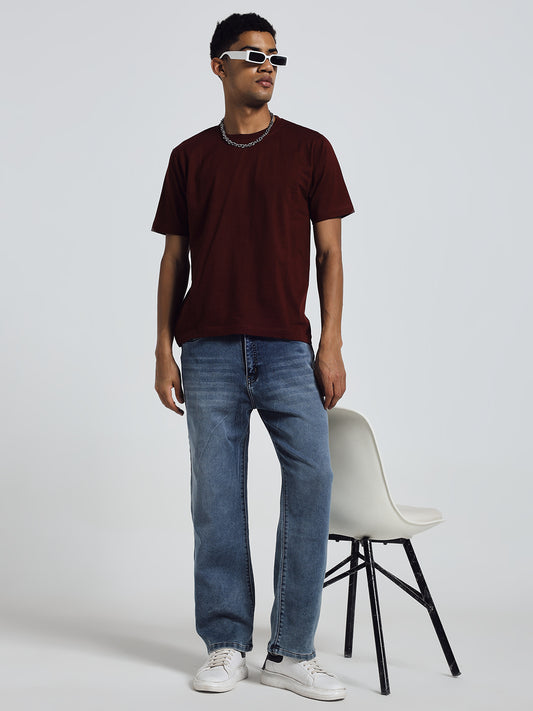 Maroon Regular Fit Cotton T-Shirt – Funny & Bold Hindi Print