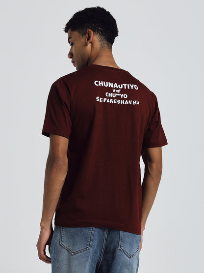 Maroon Regular Fit Cotton T-Shirt – Funny & Bold Hindi Print