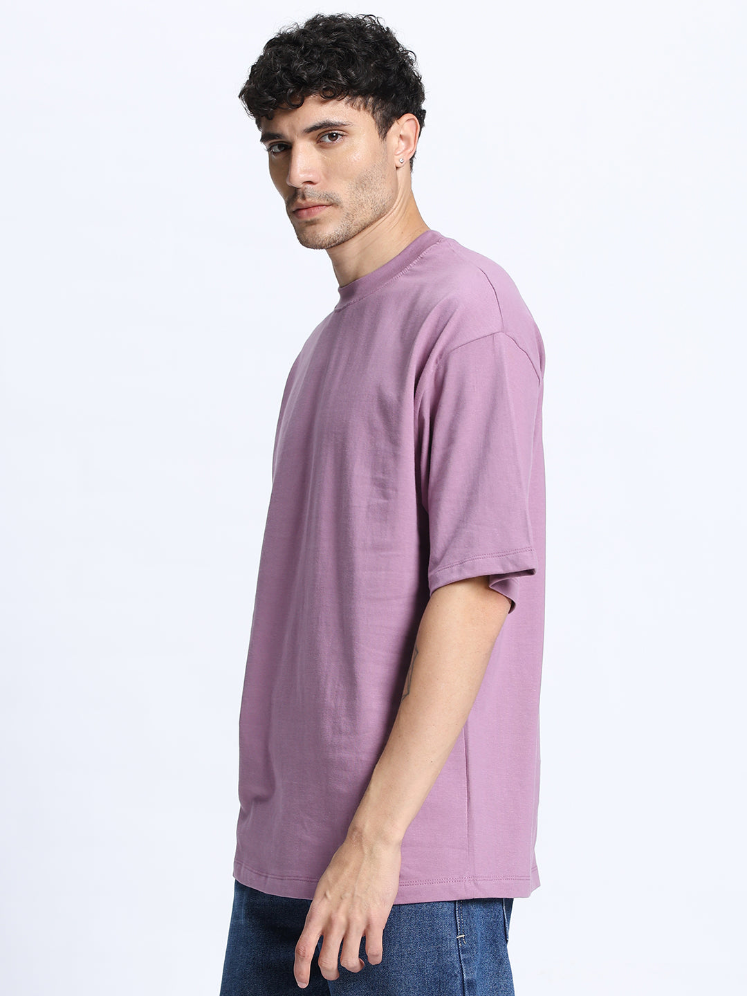 Pastel Violet Oversized Round Neck Cotton T-Shirt for Men & Women
