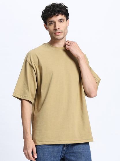 Mustard Oversized Round Neck Cotton T-Shirt for Men & Women