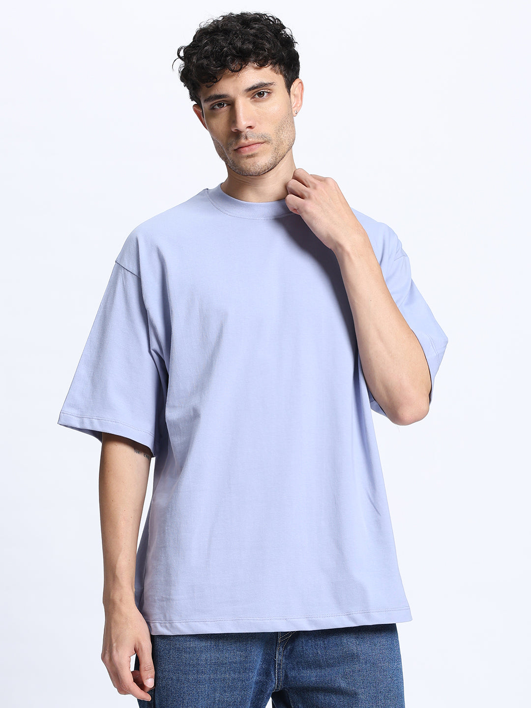Grey Oversized Round Neck Cotton T-Shirt for Men & Women