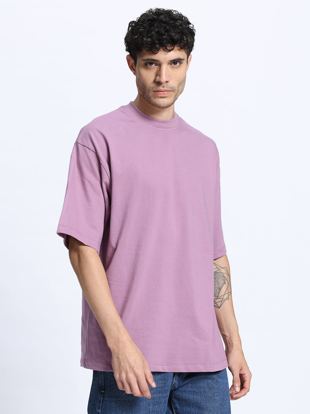 Pastel Violet Oversized Round Neck Cotton T-Shirt for Men & Women
