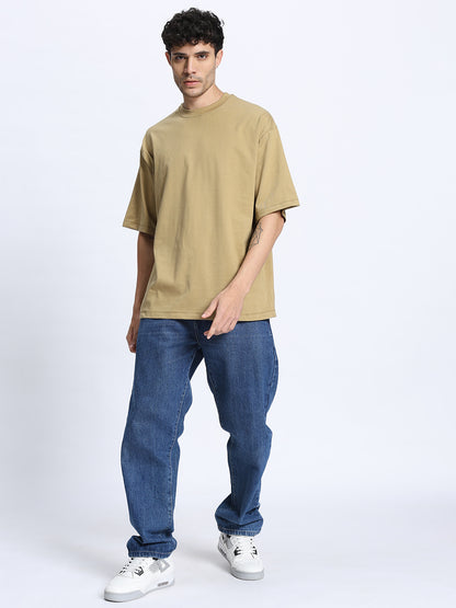 Mustard Oversized Round Neck Cotton T-Shirt for Men & Women