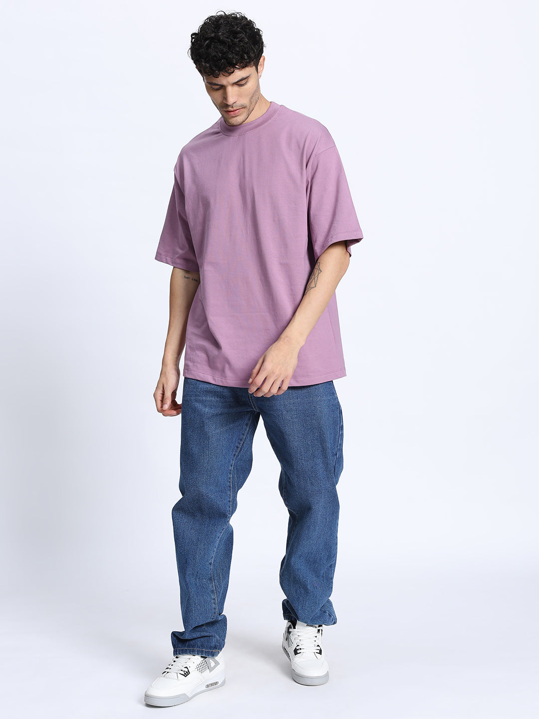 Pastel Violet Oversized Round Neck Cotton T-Shirt for Men & Women